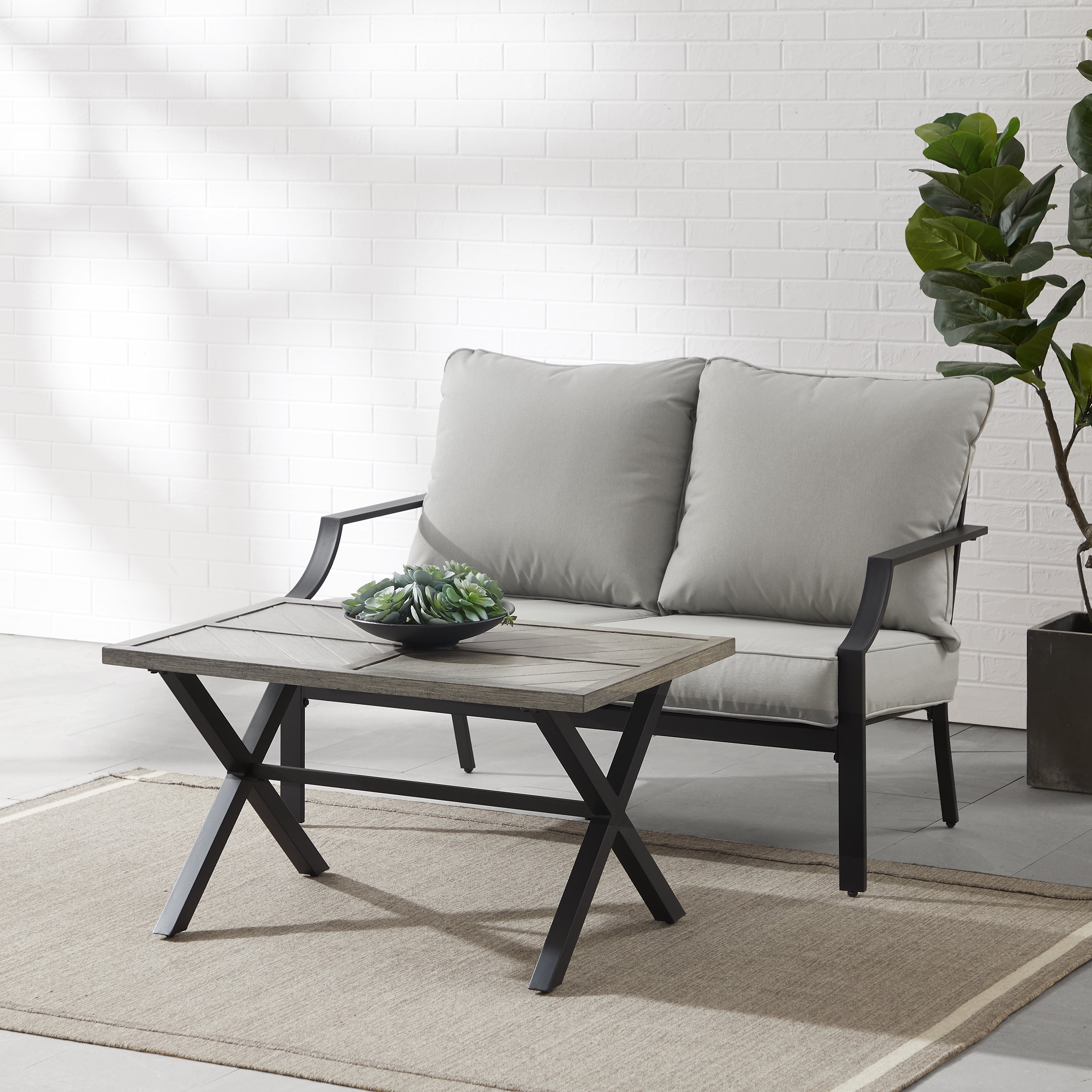 Otto 2Pc Outdoor Metal Conversation Set Gray/Matte Black - Loveseat & Coffee Table