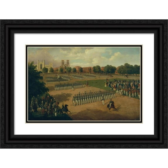 Otto Boetticher 18x13 Black Ornate Wood Framed Double Matted Museum Art Print Titled - Seventh Regiment on Review, Washington Square, New York (1851)