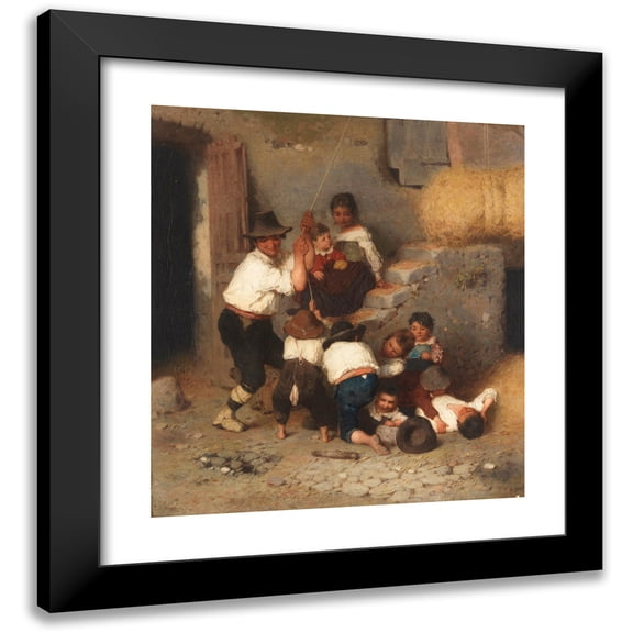 Otto Brandt 12x13 Black Modern Framed Museum Art Print Titled - Italian Farmer Family when Storing the Heus (Approx. 1860-1880)