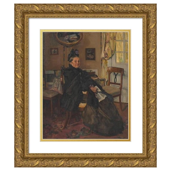 Otto Bruenauer 20x24 Gold Ornate Framed and Double Matted Museum Art Print Titled - In the Waiting Room (Sitting Old Woman) (1912)