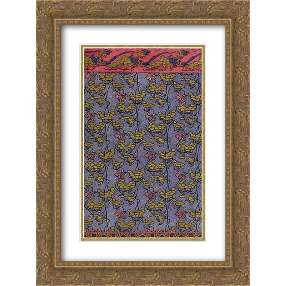 Otto Eckmann 2x Matted 18x24 Gold Ornate Framed Art Print 'Wallpaper design'