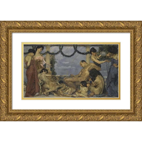Otto Greiner 18x12 Gold Ornate Wood Frame and Double Matted Museum Art Print Titled - Hercules at Omphale