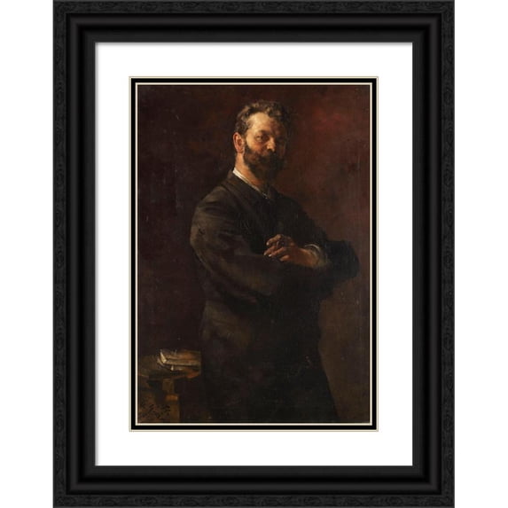 Otto Greiner 18x24 Black Ornate Framed Double Matted Museum Art Print Titled: Portrait of the Drawing Teacher Arthur Haferkorn (1890)