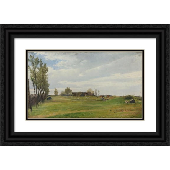 Otto Haslund 18x12 Black Ornate Wood Framed Double Matted Museum Art Print Titled - A Bornholmish Paddock (1871)