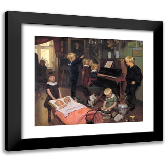 Otto Haslund 23x20 Black Modern Framed Museum Art Print Titled - A Concert, the Artist's Children and Their Playmates (1887)