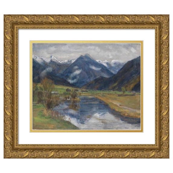 Otto Modersohn 14x12 Gold Ornate Wood Frame and Double Matted Museum Art Print Titled - Hinterstein from the Water (1934)