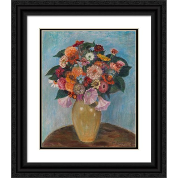 Otto Modersohn 20x24 Black Ornate Framed Double Matted Museum Art Print Titled: Zinnien and Malven (1930)