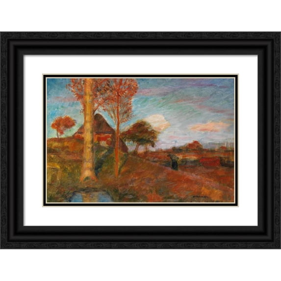 Otto Modersohn 24x17 Black Ornate Framed Double Matted Museum Art Print Titled: Autumnal Evening Sun in Moor (1928)