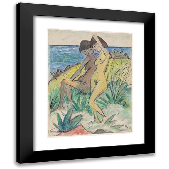 Otto Mueller 12x14 Black Modern Framed Museum Art Print Titled - Two Bathers (C. 1920)