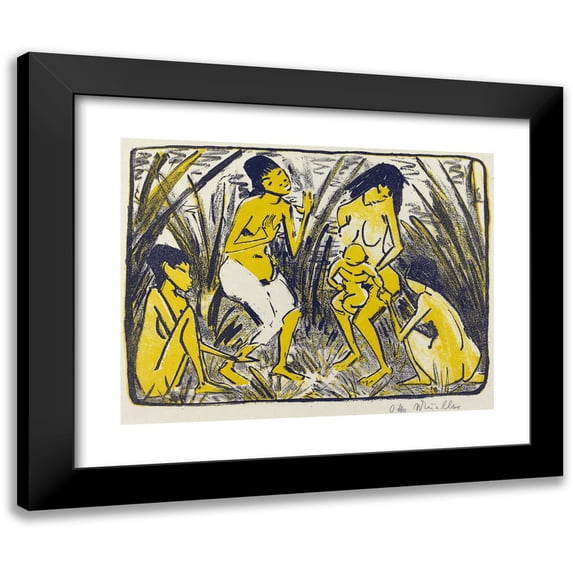 Otto Mueller 14x12 Black Modern Framed Museum Art Print Titled - Finding of Moses (Finding of the Moses) (C. 1920)