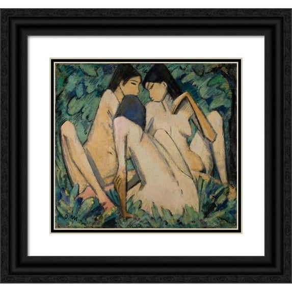 Otto Mueller 16x15 Black Ornate Wood Framed Double Matted Museum Art Print Titled - Three Women in a Wood (C.1920)