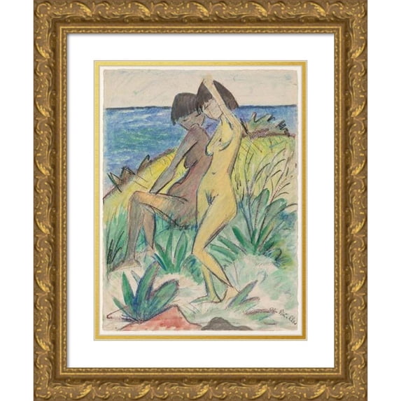 Otto Mueller 19x24 Gold Ornate Framed and Double Matted Museum Art Print Titled - Two Bathers (C. 1920)
