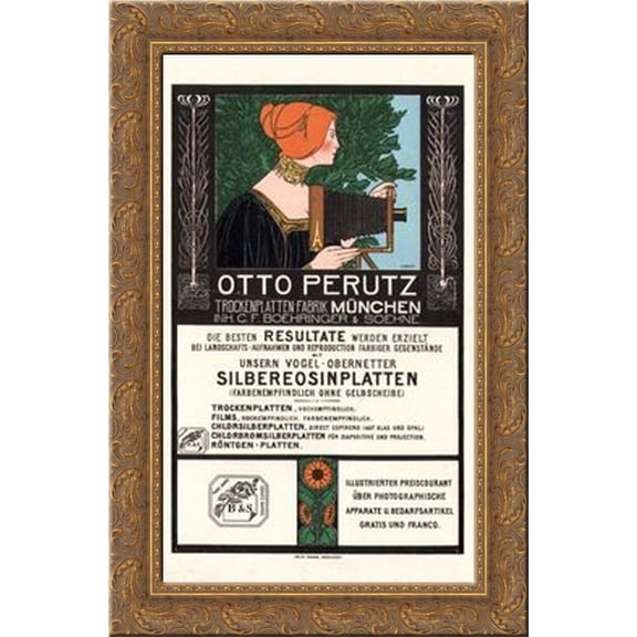 Otto Perutz Lithographic Advertising Card 18x24 Gold Ornate Wood Framed Canvas Art by Rehm, Fritz