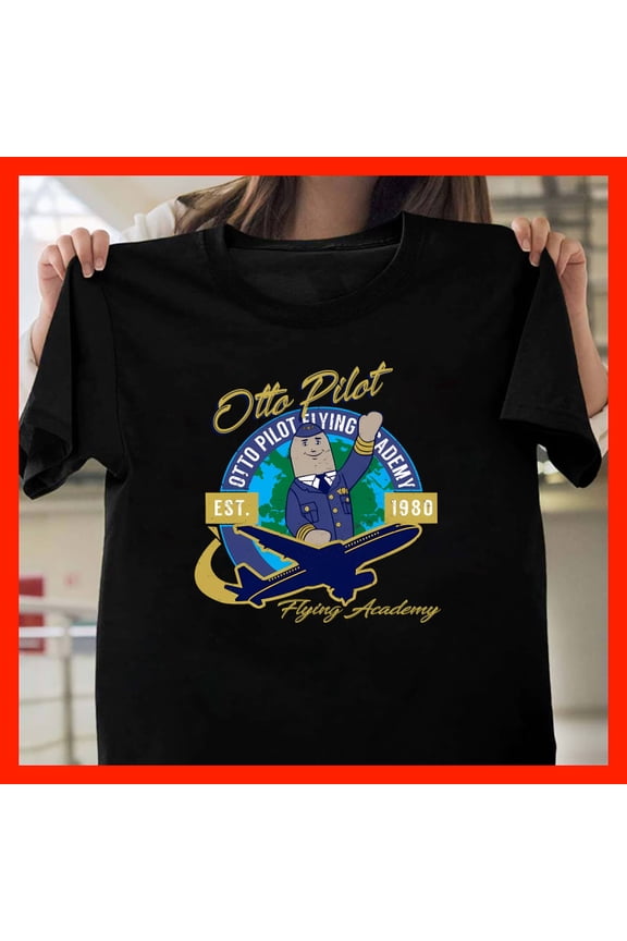 Otto Pilot Flying Academy Retro Cartoon T-Shirt - Vintage Pilot Aviation Gift G032, Softstyle for Unisex, Extended Sizes Up to 5XL