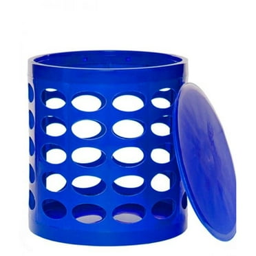Otto Storage Stool - Round Plastic Storage Ottoman with Oval Perforated Pattern  Blue