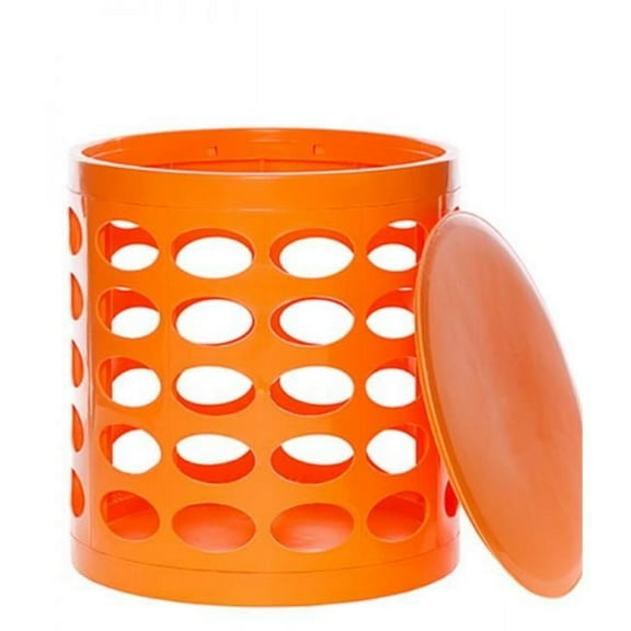 Otto Storage Stool - Round Plastic Storage Ottoman with Oval Perforated Pattern Orange