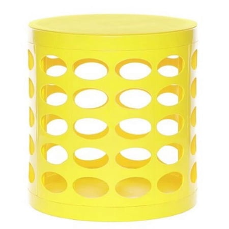 Otto Storage Stool - Round Plastic Storage Ottoman with Oval Perforated Pattern Yellow