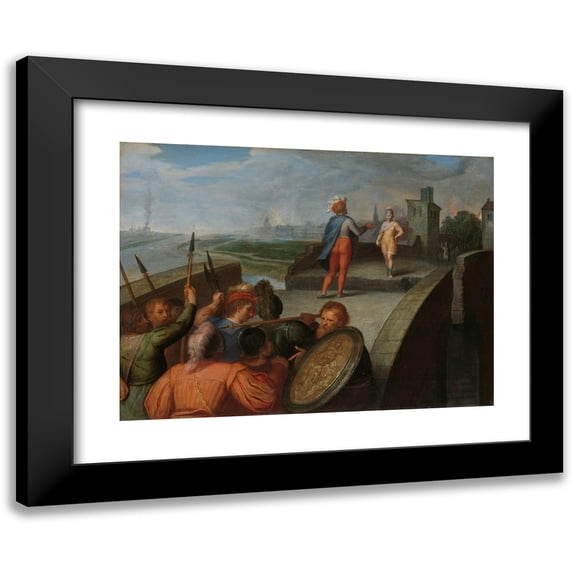 Otto van Veen 24x19 Black Modern Framed Museum Art Print Titled - The Peace Negotiations Between Julius Civilis and the Roman General Cerialis (1600 - 1613)