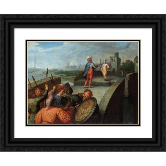 Otto van Veen 24x19 Black Ornate Framed Double Matted Museum Art Print Titled: The Peace Negotiations Between Julius Civilis and the Roman General Cerialis (1600 - 1613)