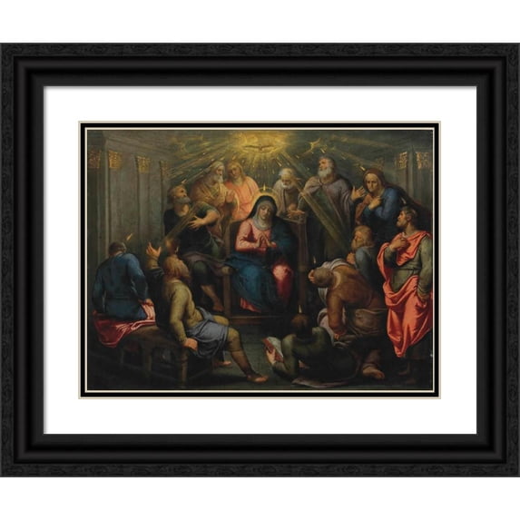 Otto van Veen 24x19 Black Ornate Framed Double Matted Museum Art Print Titled: The Pentecost