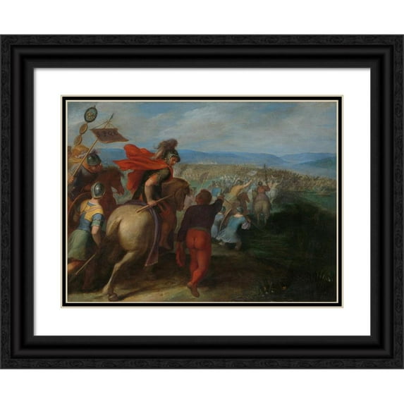 Otto van Veen 24x19 Black Ornate Framed Double Matted Museum Art Print Titled: The Romans Nearly Overpower the Army of Julius Civilis Through the Treachery of a Batavian (1600 - 16