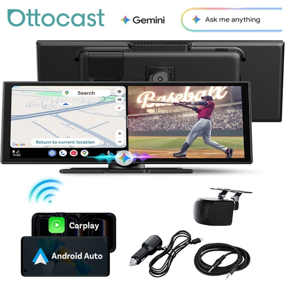 Ottocast 11.4" Wireless CarPlay, Ottoscreen, Built-in Gemini & Video, APP, Navigation, AI Voice, Android Auto, Backup Camera