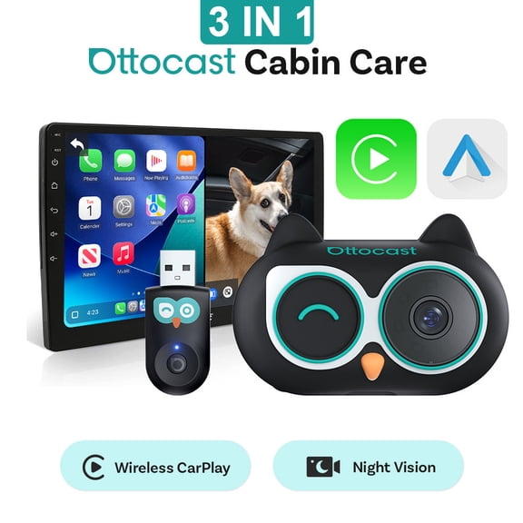 Ottocast Cabin Care Baby Car Camera 1080P HD Rear Camera, Wireless CarPlay Adapter & Android Auto, with Split-Screen