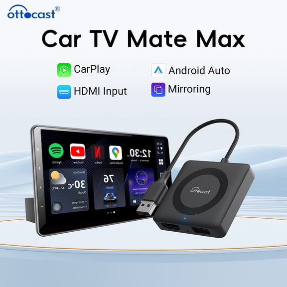 Ottocast Car TV Mate Max Converter Pro Car Streaming , For OEM CarPlay Car , 3 in 1 , WIreless Carplay +Android Auto Adapter