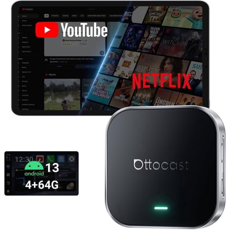 Ottocast E2 AI Box with Bluetooth Remote, Wireless CarPlay & Android Auto Adapter, 4+64GB Android 13.0