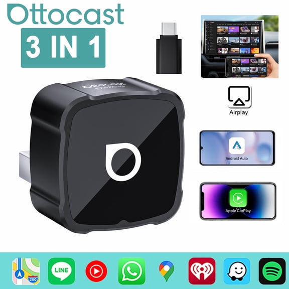 Ottocast Express Mini Air , 3 in 1 , Wireless CarPlay Adapter & Android Auto & Airplay , Mirroring iPhone , Plug &Play ,for OEM Wried Carplay