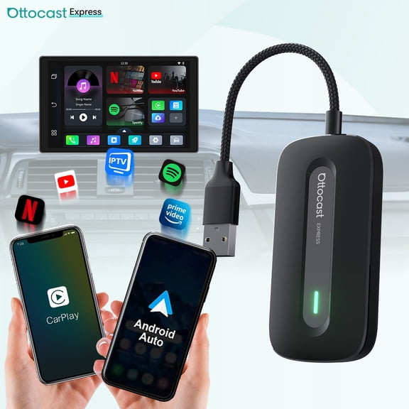 Ottocast Express Play2vIdeo Car Multimedia Ai Box Wireless CarPlay + Android Auto Adapter 2+16G , with Y0TuBe and More