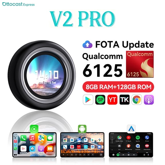 Ottocast Express V2 Pro Android 13 Smart AI Box , with LED Touch Screen , 1080P HDMI Out ,Wireless Android Auto/CarPlay Adapter/BMW