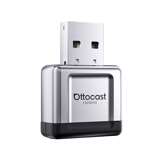 Ottocast Express Wireless CarPlay Adapter -Silver , for iPhone Mini Apple Carplay Converter, Wireless Android Auto adapter, Extension USB & USB-C/Type-C, Low Latency