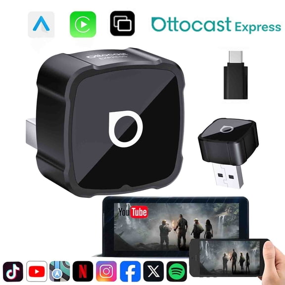 Ottocast Mini Airplay 3 in 1 Wireless Smart Ai Box Carplay & Android Auto Adapter,Mini Airplay USB Dongle,Plug & Play For OEM Wired Carplay System