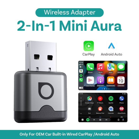 Ottocast Mini Aura Wireless CarPlay Adapter -Silver , for iPhone Apple Android Converter, Wireless Android Auto adapter, USB Dongle Low Latency