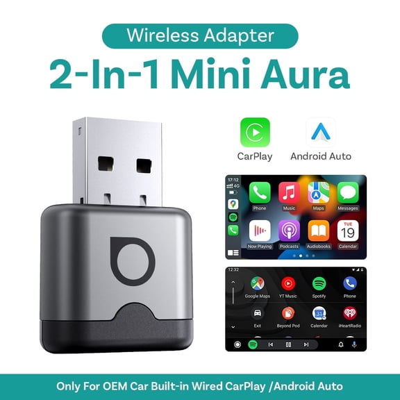 Ottocast Mini Aura Wireless CarPlay Adapter -Silver , for iPhone Apple Android Converter, Wireless Android Auto adapter, USB Dongle Low Latency