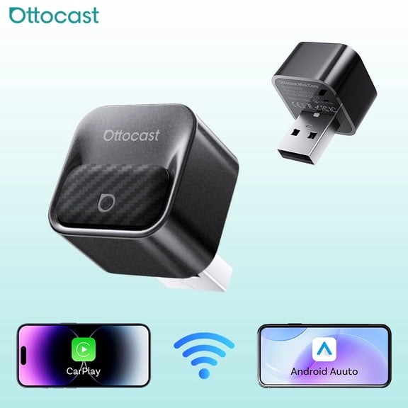 Ottocast Mini Core Wired to Wireless CarPlay Adapter Android Auto, with One-Cilck Disconnect Button, Dongle USB Plug & Play, FM BT5.2