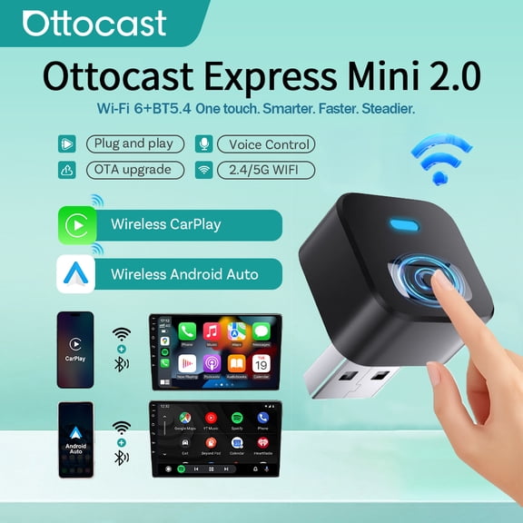 Ottocast Mini Dot Wireless CarPlay Adapter Android Auto, 2in1 Car Dongle ,USB Plug & Play, w/Disconnect Button