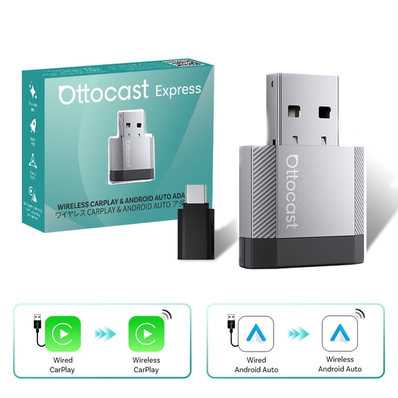 Ottocast Mini Nova Wireless CarPlay Adapter , for iPhone Apple Carplay Converter, Wireless Android Auto adapter, Extension USB & USB-C/Type-C, Fast Connect
