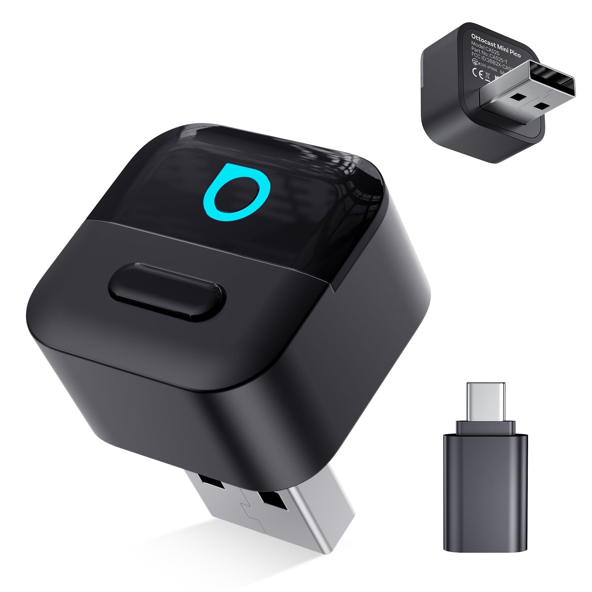 OTTOCAST Mini Slim 2026 Amélioré, 2-en-1 Adaptateur Wireless CarPlay & Android Auto avec Type-A