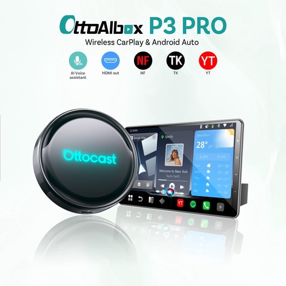 Ottocast P3 Pro AI Box with Air Mouse and HDMI Cable Android 13 AI Voice Assistant TV Box Wireless CarPlay Android Auto for HDMI Out Car Accessories 2026