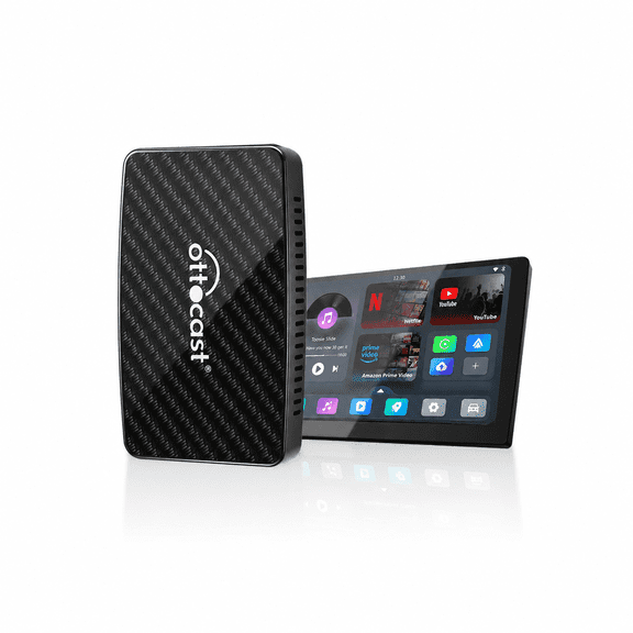 Ottocast Play2Video Pro Wireless CarPlay & Android Auto Adapter, All-in-One Car Multimedia Box with Built-In Entertainment Apps, Auto Reconnect, FOTA, Plug & Play for Factory Wired CarPlay