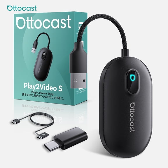 Ottocast Play2Video S Wireless CarPlay AI Box for Factory Wired Carplay Adapter Cars - Supports 10APP Y0uT0be and T1kT0k,Dual WiFi