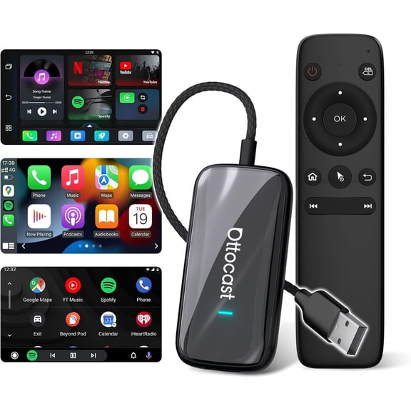 Ottocast Play2video Ultra , 2-in-1 Wireless CarPlay & Android Auto Adapter, Magic Box 2.0, Built-in Andriod 12 System ,Dual Wifi , AI TV Bpx
