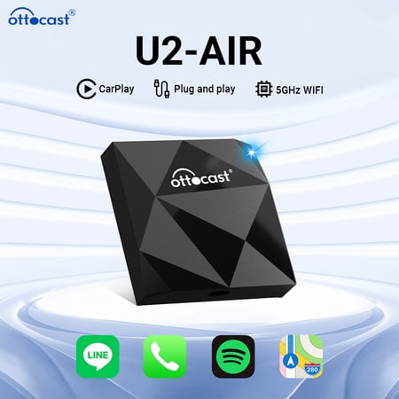 Ottocast U2 Air Wireless CarPlay Adapter, Plug & Play, Fast Auto-Connect, Compact for iPhone with USB/USB-C