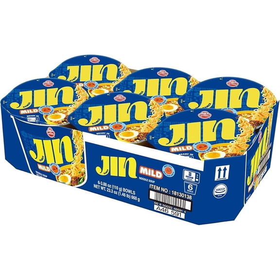 Ottogi Jin Ramen Mild Instant Noodle Soup Bowl, 3.88 oz, 6 Pack