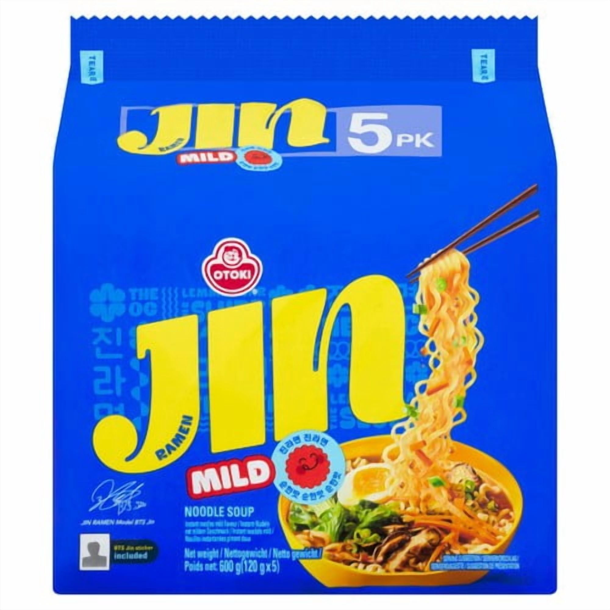 Ottogi Korean Jin Ramen Mild Instant Noodles Multipack 5 x 120g, British Import (Pack of 2)