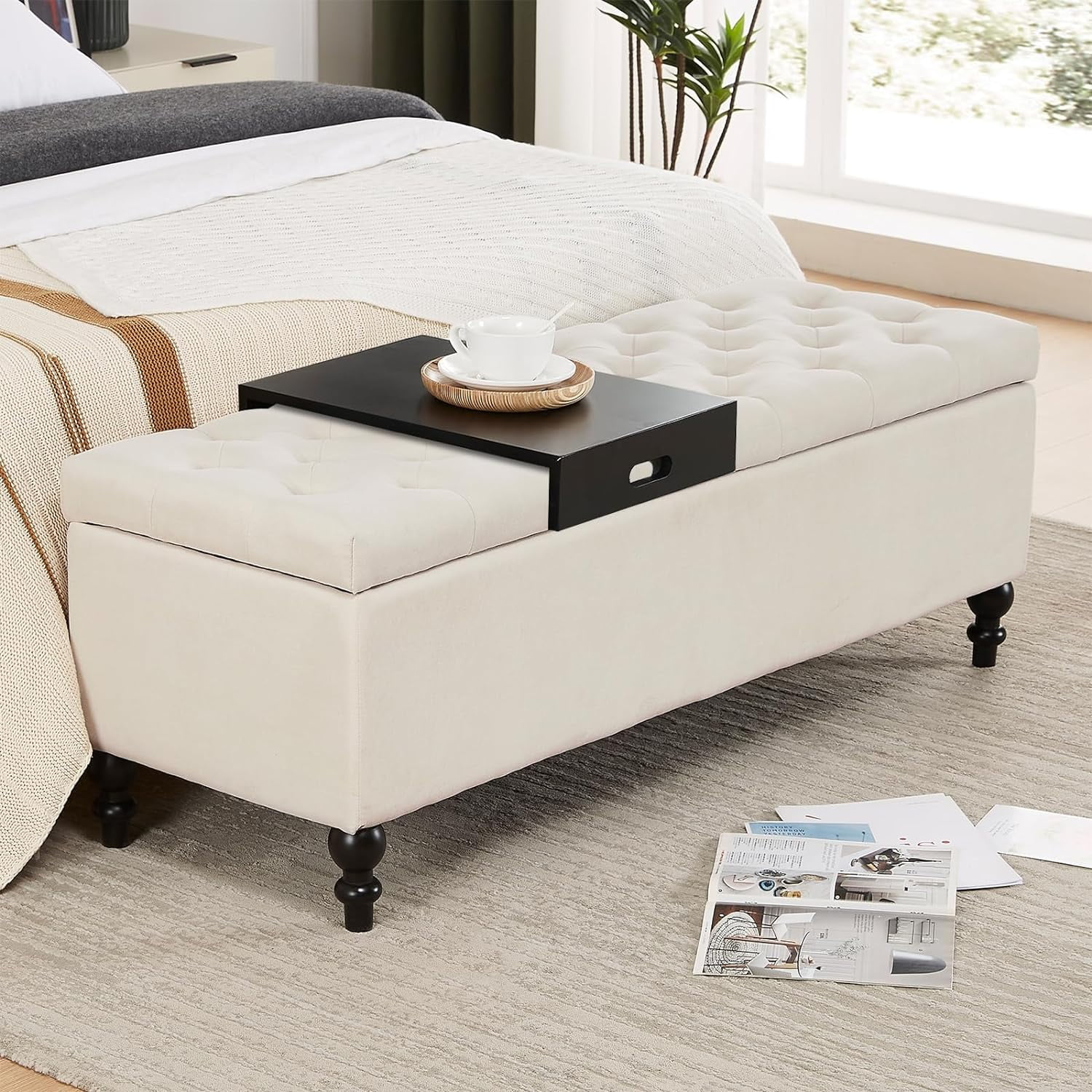 Ottoman with 50.2inch Upholstered End of Bed Bench for Bedroom for The