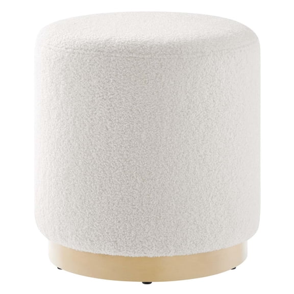 Ottoman Accent Chair, Ivory White Natural, Fabric, Living Kitchen Cafe Bistro Hospitality Restaurant, Modern Contemporary HB36618