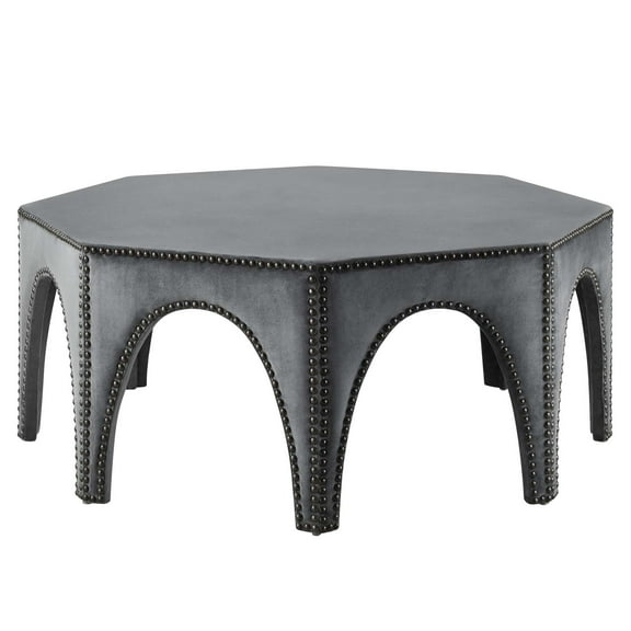 Ottoman Accent Chair, Nailhead, Grey Gray, Velvet, Modern Contemporary, Mid Century Living Hotel Lounge Cafe Lobby